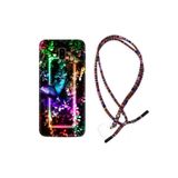 kilifland Samsung Galaxy J6 Plus ile Uyumlu Kılıf Rasta Ipli Boyun Askılı Desenli Silikon Butterfly Neon 1684