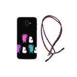 kilifland Samsung Galaxy J6 Plus ile Uyumlu Kılıf Rasta Ipli Boyun Askılı Desenli Silikon Cat Dance 1824