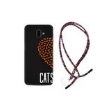 kilifland Samsung Galaxy J6 Plus ile Uyumlu Kılıf Rasta Ipli Boyun Askılı Desenli Silikon Cats 1792