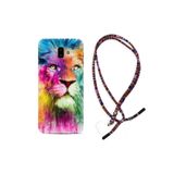 kilifland Samsung Galaxy J6 Plus ile Uyumlu Kılıf Rasta Ipli Boyun Askılı Desenli Silikon Colorfull Leon 2 1388