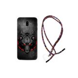 kilifland Samsung Galaxy J6 Plus ile Uyumlu Kılıf Rasta Ipli Boyun Askılı Desenli Silikon Dark Wolf 1813