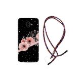 kilifland Samsung Galaxy J6 Plus ile Uyumlu Kılıf Rasta Ipli Boyun Askılı Desenli Silikon Flowers Dots 1423