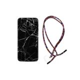 kilifland Samsung Galaxy J6 Plus ile Uyumlu Kılıf Rasta Ipli Boyun Askılı Desenli Silikon Fragile Black Mermer 1378