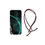kilifland Samsung Galaxy J6 Plus ile Uyumlu Kılıf Rasta Ipli Boyun Askılı Desenli Silikon Green World 1856