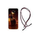 kilifland Samsung Galaxy J6 Plus ile Uyumlu Kılıf Rasta Ipli Boyun Askılı Desenli Silikon Kraliçe Kedi 1873