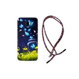 kilifland Samsung Galaxy J6 Plus ile Uyumlu Kılıf Rasta Ipli Boyun Askılı Desenli Silikon Neon Butterflys 1309
