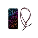 kilifland Samsung Galaxy J6 Plus ile Uyumlu Kılıf Rasta Ipli Boyun Askılı Desenli Silikon Neon Cats 1790
