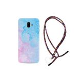 kilifland Samsung Galaxy J6 Plus ile Uyumlu Kılıf Rasta Ipli Boyun Askılı Desenli Silikon Pink Blue Abstract 1385
