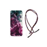 kilifland Samsung Galaxy J6 Plus ile Uyumlu Kılıf Rasta Ipli Boyun Askılı Desenli Silikon Pink Green Cloud 1306