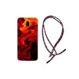 kilifland Samsung Galaxy J6 Plus ile Uyumlu Kılıf Rasta Ipli Boyun Askılı Desenli Silikon Red Orange Zigzag 1695
