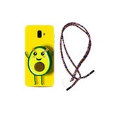 kilifland Samsung Galaxy J6 Plus ile Uyumlu Kılıf Rasta Ipli Boyun Askılı Desenli Silikon Sevimli Avokado 1880