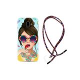 kilifland Samsung Galaxy J6 Plus ile Uyumlu Kılıf Rasta Ipli Boyun Askılı Desenli Silikon Sugar And Woman 1418