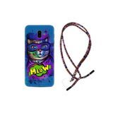 kilifland Samsung Galaxy J6 Plus ile Uyumlu Kılıf Rasta Ipli Boyun Askılı Desenli Silikon Super Meow 1715