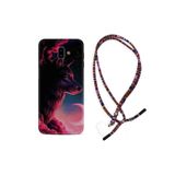 kilifland Samsung Galaxy J6 Plus ile Uyumlu Kılıf Rasta Ipli Boyun Askılı Desenli Silikon Wolf And Moon 1380