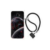 kilifland Samsung Galaxy J6 Plus ile Uyumlu Kılıf Resimli Desenli Silikon Boyun Askılı Kara Dünya 1902