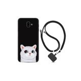 kilifland Samsung Galaxy J6 Plus ile Uyumlu Kılıf Resimli Desenli Silikon Boyun Askılı White Cat 1835