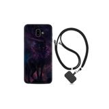 kilifland Samsung Galaxy J6 Plus ile Uyumlu Kılıf Silikon Desen Boyun Askılı Black Purple Wolf 1791