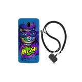 kilifland Samsung Galaxy J6 Plus ile Uyumlu Kılıf Silikon Desen Boyun Askılı Super Meow 1715