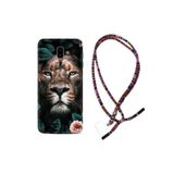 Kılıfland Samsung Galaxy J6 Plus ile Uyumlu Silikon Kılıf, Rasta Desenli, Boyun Askılı, Leon Flowers