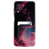 Kılıfland Samsung Galaxy M12 ile Uyumlu Kartvizitli Kartlıklı Silikon Kılıf, Wolf And Moon Desenli, Siyah