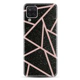 kilifland Samsung Galaxy M12 ile Uyumlu Kılıf Desenli Silikon Resimli Pembe Şeritli Mermer St-1312