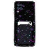 Kılıfland Samsung Galaxy M12 ile Uyumlu Kılıf, Kartvizitli Kartlıklı, Desenli Silikon, Galaksi Yunus Göz, Siyah