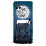 Kılıfland Samsung Galaxy M12 ile Uyumlu Kılıf, Kartvizitli Kartlıklı, Silikon, Moon Wolf Desenli, Siyah