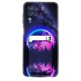 Kılıfland Samsung Galaxy M12 ile Uyumlu Kılıf, Kartvizitli Kartlıklı, Silikon, Star Planet Deseni, Siyah