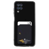 Kılıfland Samsung Galaxy M12 ile Uyumlu Silikon Kılıf, Kartvizitli, Ay ve Kedi Desenli, Siyah