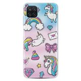 Kılıfland Samsung Galaxy M12 ile Uyumlu Silikon Kılıf, Unicorn Desen, Mavi-Pembe