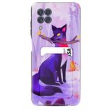 Kılıfland Samsung Galaxy M22 ile Uyumlu Kartvizitli Kartlıklı Desenli Silikon Kılıf, Mor Kurt