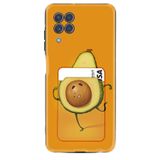 Kılıfland Samsung Galaxy M22 ile Uyumlu Kartvizitli Kartlıklı Silikon Kılıf, Desenli, Avokado, Siyah