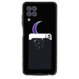 Kılıfland Samsung Galaxy M22 ile Uyumlu Kartvizitli Kartlıklı Silikon Kılıf, Moon Star Desenli, Siyah