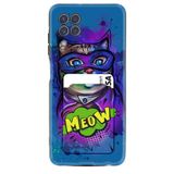 Kılıfland Samsung Galaxy M22 ile Uyumlu Kılıf, Kartlıklı, Desenli Silikon, Super Meow, Siyah