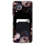 Kılıfland Samsung Galaxy M22 ile Uyumlu Kılıf, Kartvizitli Kartlıklı, Desenli Silikon, Dark Flowers, Siyah