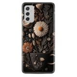 Kılıfland Samsung Galaxy M52 ile Uyumlu Kılıf, Boutique Baskılı, Kahve Çiçek Desen, Siyah