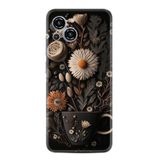 Kılıfland Samsung Galaxy S23 Pro Max ile Uyumlu Kılıf, Boutique Baskılı, Kahve Çiçek Desenli, Siyah