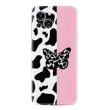 Kılıfland Samsung Galaxy S23 Pro Max Kılıf, Boutique Baskılı, Kelebek ve Cow Print Desen, Pembe-Beyaz