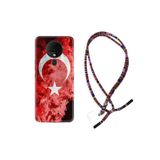 Kılıfland Spark Kılıf Huawei Mate 10 Lite ile Uyumlu, Rasta İpli Boyun Askılı, Türk Bayrağı Desenli, Silikon, Kırmızı
