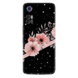 Kılıfland TCL 30 ile Uyumlu Telefon Kılıfı, Silikon, Çiçek Desenli, Siyah, Pembe Şerit