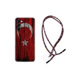 Kılıfland Tecno Camon 18 ile Uyumlu Kılıf, Rasta İpli Boyun Askılı, Türk Bayrağı Desenli, Silikon, Kırmızı