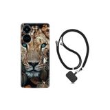 Kılıfland Tecno Camon 19 Pro ile Uyumlu Ipli Boyun Askılı Desenli Silikon Kılıf, Aslan Baskılı, Siyah