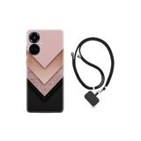 Kılıfland Tecno Camon 19 Pro ile Uyumlu İpli Boyun Askılı Desenli Silikon Kılıf, Great Marble, Siyah