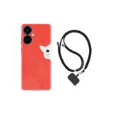 Kılıfland Tecno Camon 19 Pro ile Uyumlu Ipli Boyun Askılı Desenli Silikon Kılıf, Kedi Motifli, Kırmızı