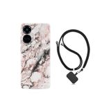 Kılıfland Tecno Camon 19 Pro ile Uyumlu Ipli Boyun Askılı Desenli Silikon Kılıf, Marble, Renkli