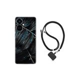 Kılıfland Tecno Camon 19 Pro ile Uyumlu Ipli Boyun Askılı Desenli Silikon Kılıf, Siyah-Mavi