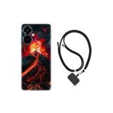 Kılıfland Tecno Camon 19 Pro ile Uyumlu İpli Boyun Askılı Desenli Silikon Kılıf, Yanardağ, Siyah