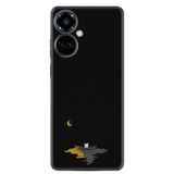 Kılıfland Tecno Camon 19 Pro ile Uyumlu Silikon Kılıf, Ay ve Kedi Desen, Siyah