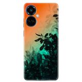 Kılıfland Tecno Camon 19 Pro ile Uyumlu Silikon Kılıf, Çiçek Deseni, Turuncu-Yeşil