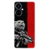 Kılıfland Tecno Camon 19 Pro ile Uyumlu Silikon Kılıf, Çılgın Kedi Desen, Siyah-Kırmızı
